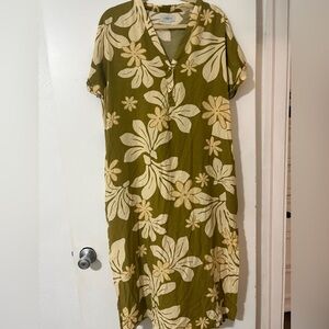 Yireh Midi Dress in Green and Cream